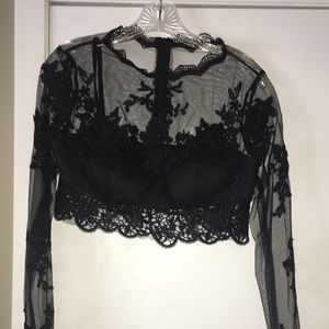 Long black 2-piece prom dress.